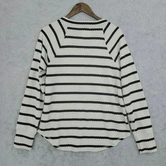 Chaser Women's Striped Long Sleeve Waffle Knit Henley Sweater Top XL 19CT - Picture 2 of 7